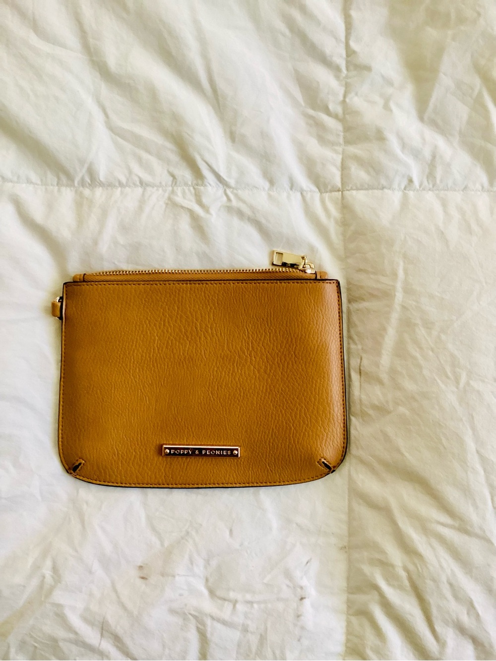 Poppy & Peonies Vegan Leather Camel Crossbody Bag with Removable Pouch - Picture 5 of 8